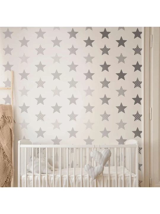 Kids at Home Tapetas Superstar, sidabrinis ir baltas