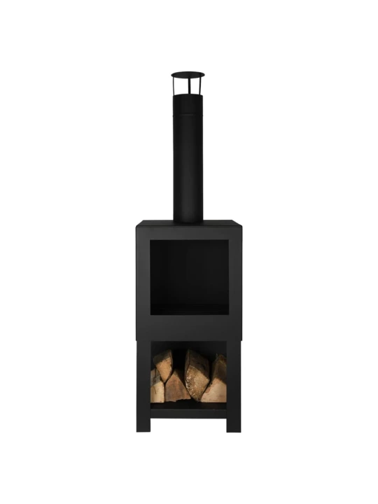 Esschert Design Lauko židinys su vieta malkoms, juodos spalvos, FF410
