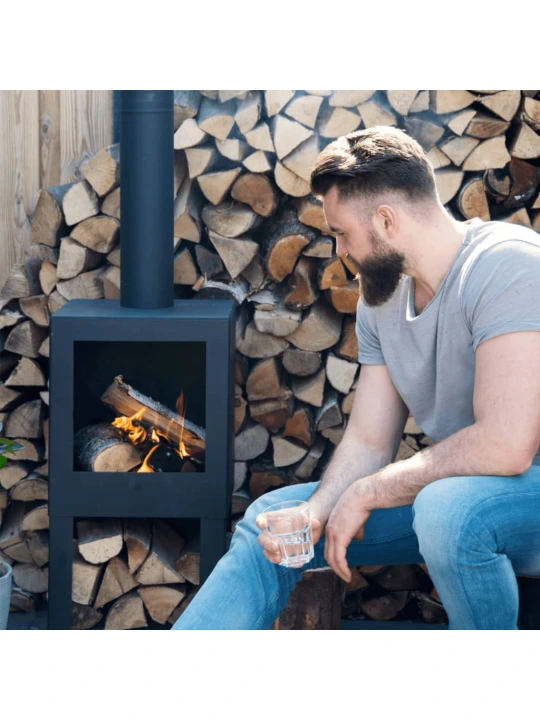 Esschert Design Lauko židinys su vieta malkoms, juodos spalvos, FF410