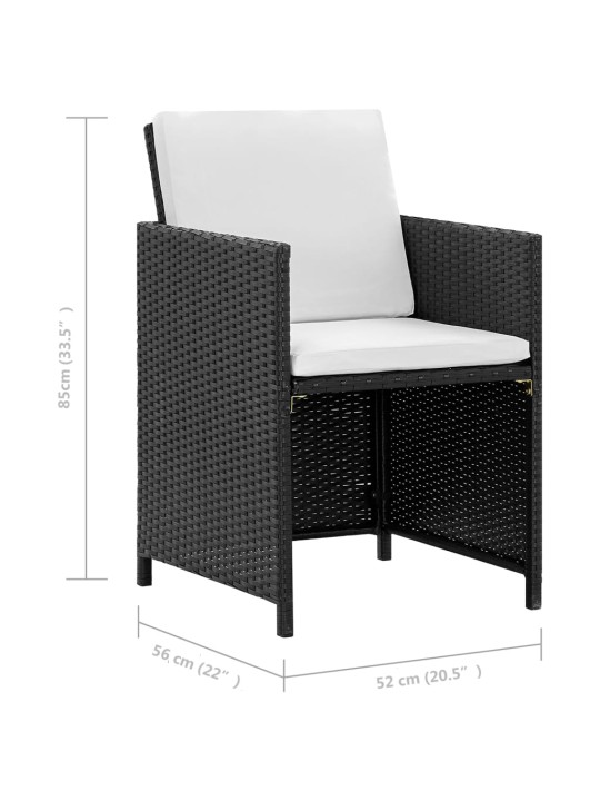 Lauko valgomojo komplektas, 11 dalių, juodas, poliratanas