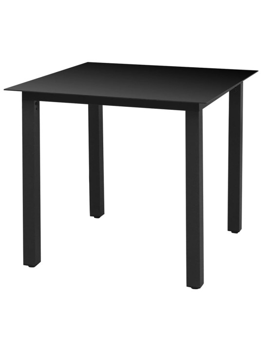 Sodo stalas, juodas, 80x80x74cm, aliuminis ir stiklas