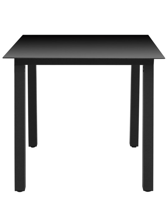 Sodo stalas, juodas, 80x80x74cm, aliuminis ir stiklas