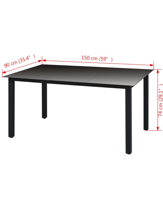 Sodo stalas, juodas, 150x90x74cm, aliuminis ir stiklas