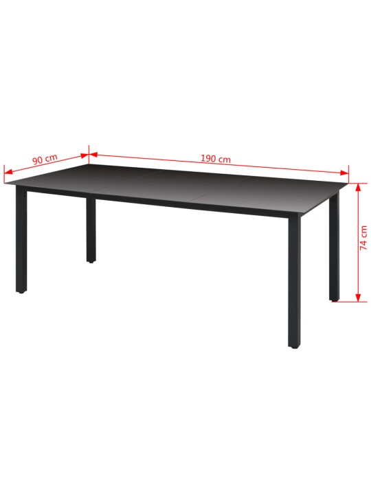 Sodo stalas, juodas, 190x90x74cm, aliuminis ir stiklas