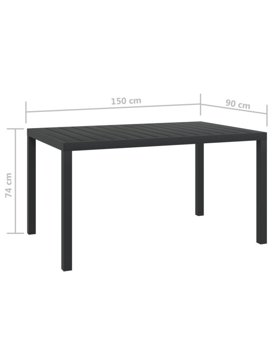 Sodo stalas, juodas, 150x90x74cm, aliuminis ir WPC