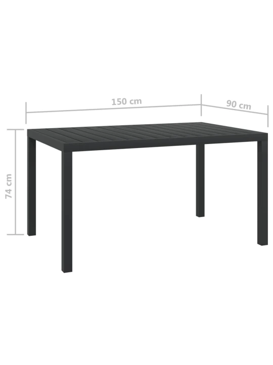 Sodo stalas, juodas, 150x90x74cm, aliuminis ir WPC