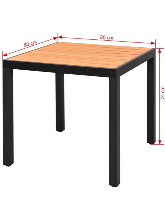 Sodo stalas, rudas, 80x80x74cm, aliuminis ir WPC