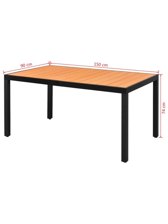 Sodo stalas, rudas, 150x90x74cm, aliuminis ir WPC