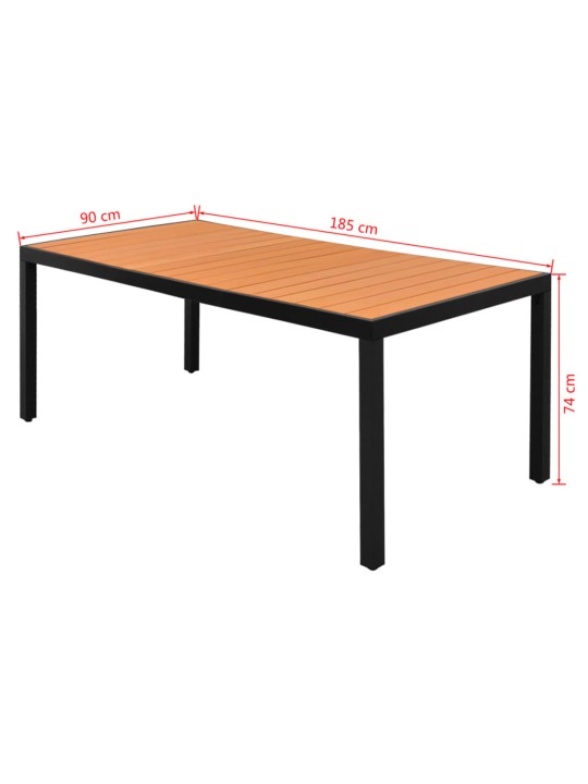 Sodo stalas, rudas, 185x90x74cm, aliuminis ir WPC