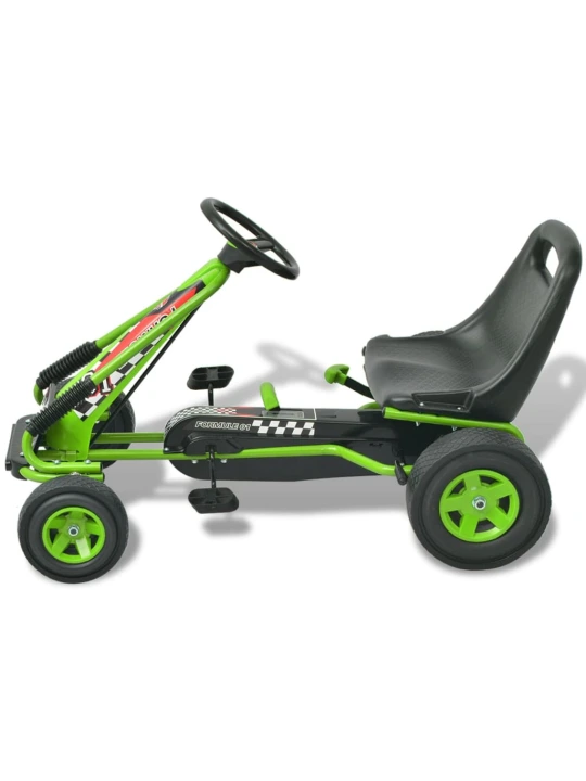 Pedalais minamas kartingas su reguliuojama sėdyne, žalias