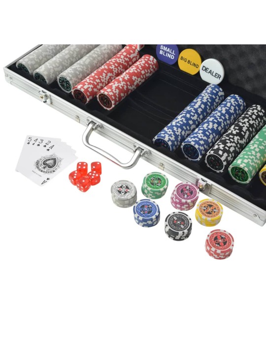 Pokerio rinkinys su 500 žetonų su vertėmis, aliuminis