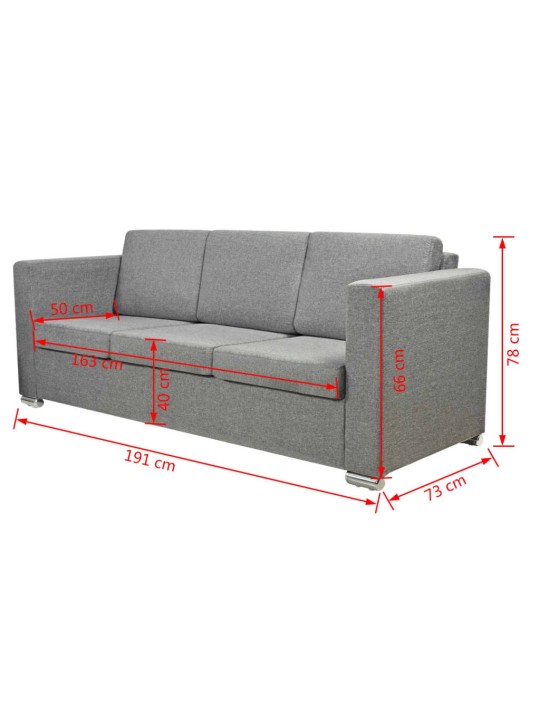 Trivietė sofa, šviesiai pilkos spalvos, audinys