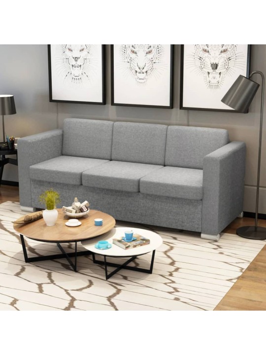 Trivietė sofa, šviesiai pilkos spalvos, audinys