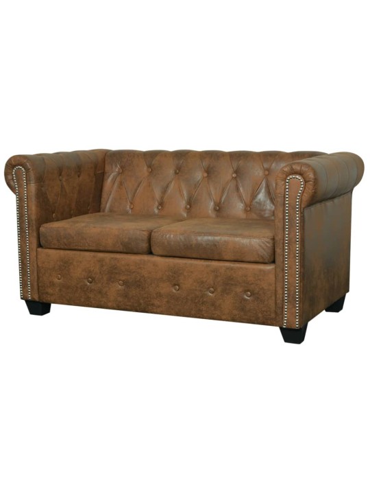 Chesterfield dvivietė sofa, dirbtinė oda, ruda