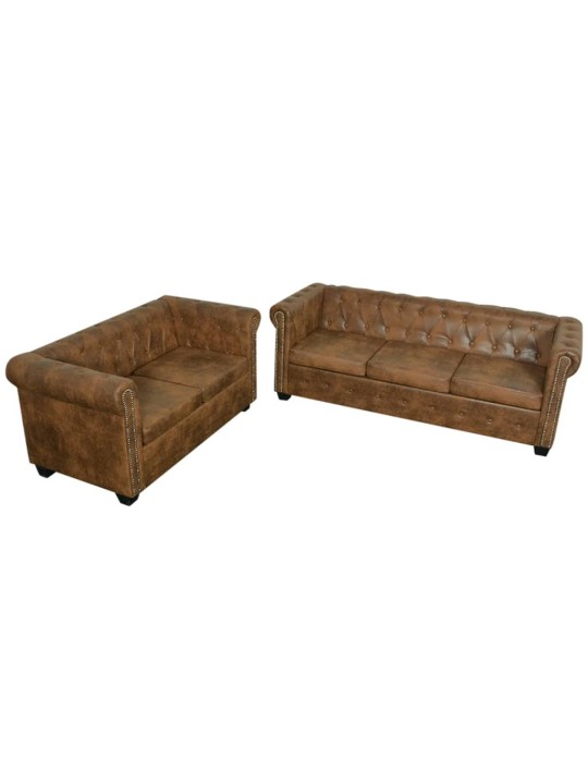 Chesterfield dvivietės ir trivietės sofos komplektas, rudas