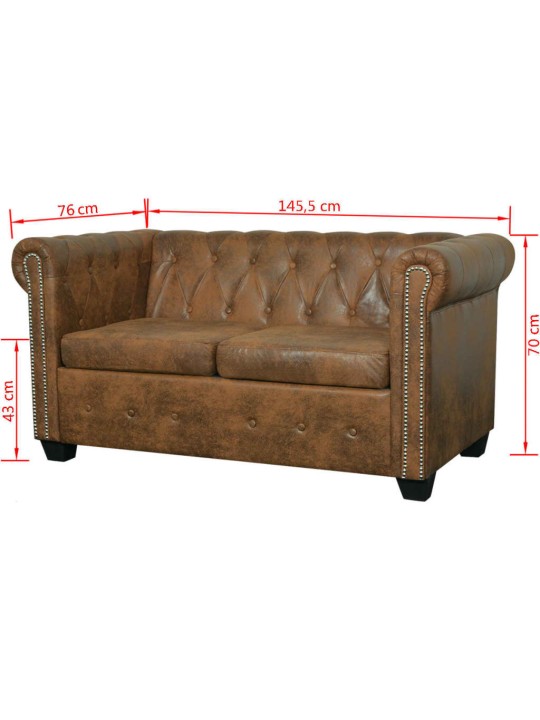 Chesterfield dvivietės ir trivietės sofos komplektas, rudas