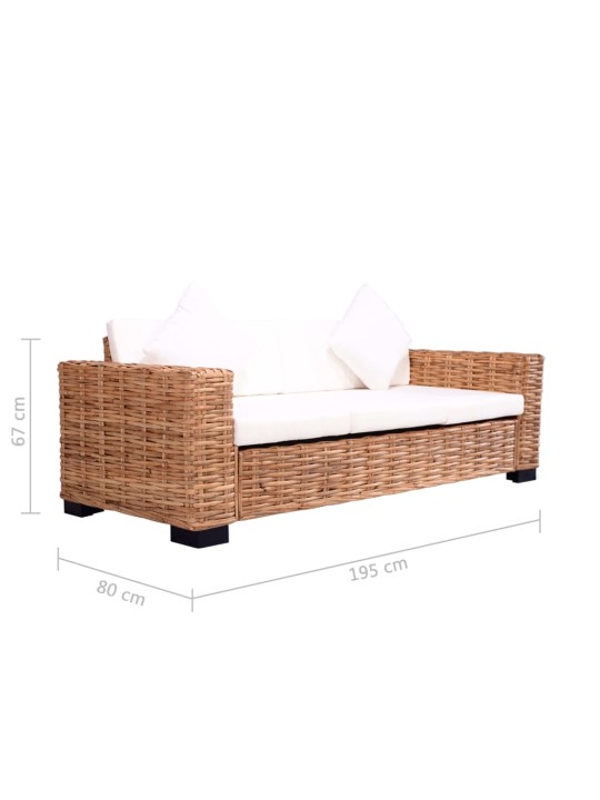 Trivietė sofa, natūralus ratanas