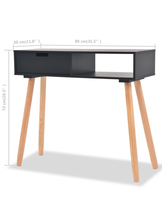 Konsolinis stalas, masyvi pušies mediena, 80x30x72cm, juoda