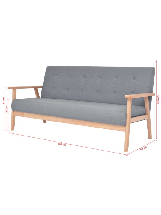 Trivietė sofa, šviesiai pilkos spalvos, audinys