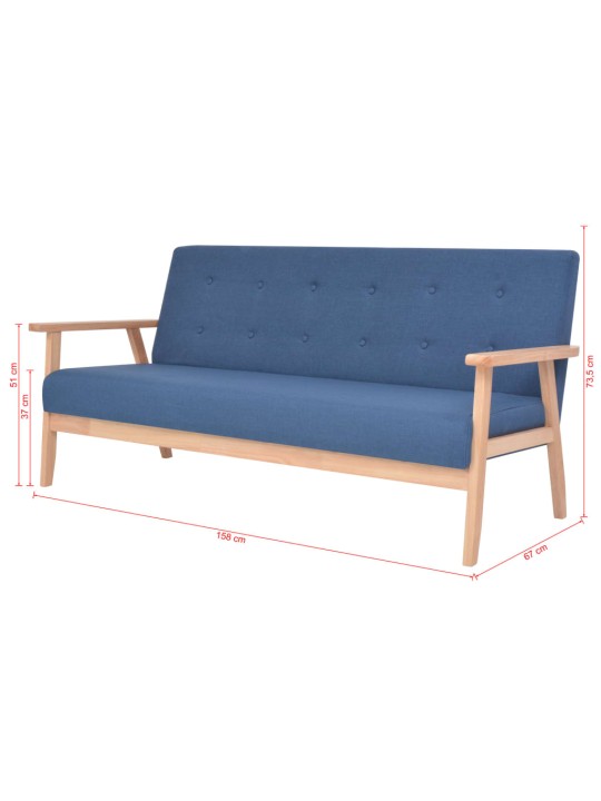 Trivietė sofa, mėlynos spalvos, audinys
