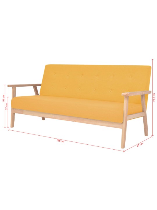 Trivietė sofa, geltonos spalvos, audinys