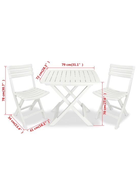 Sulankstomas bistro baldų komplektas, 3d., baltas, plastikas
