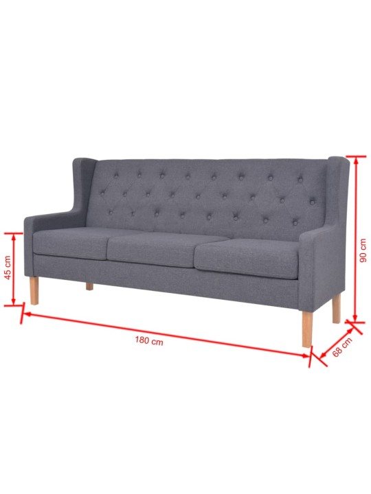 Trivietė sofa, audinys, pilka