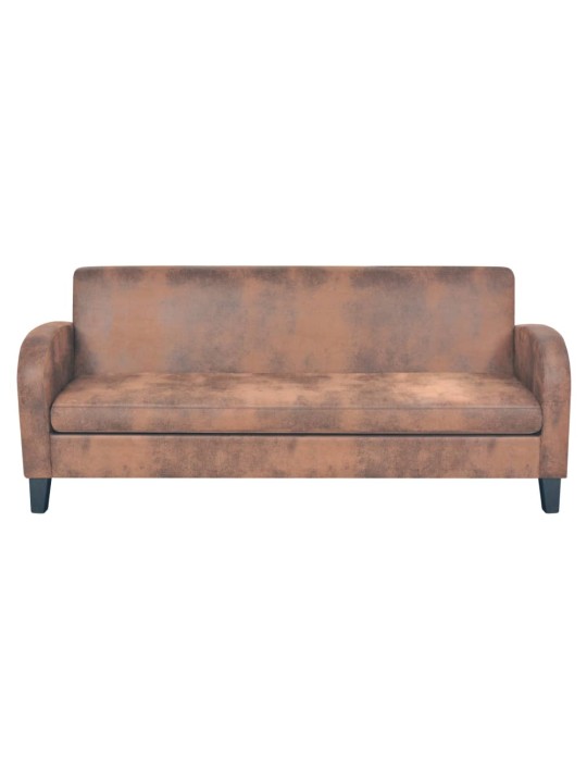 Trivietė sofa, dirbtinė zomšos oda, ruda