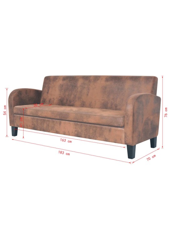 Trivietė sofa, dirbtinė zomšos oda, ruda
