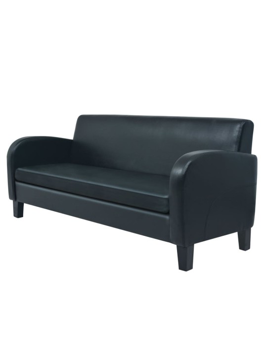 Trivietė sofa, dirbtinė oda, juoda