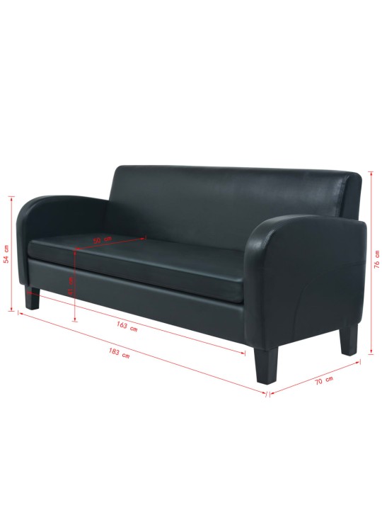 Trivietė sofa, dirbtinė oda, juoda