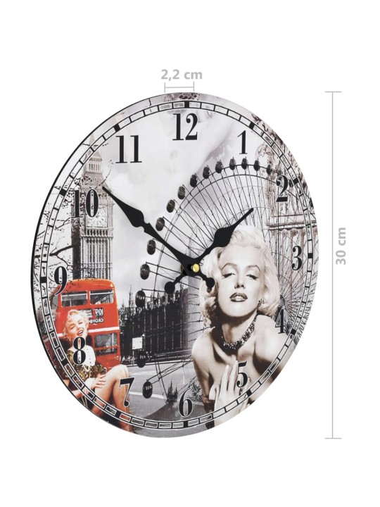 Sieninis laikrodis, 30cm, vintažinio dizaino, su Marilyn Monroe