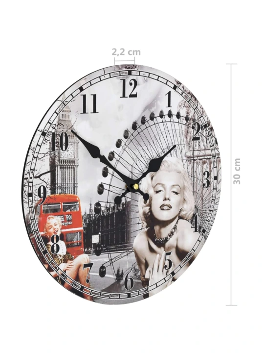 Sieninis laikrodis, 30cm, vintažinio dizaino, su Marilyn Monroe