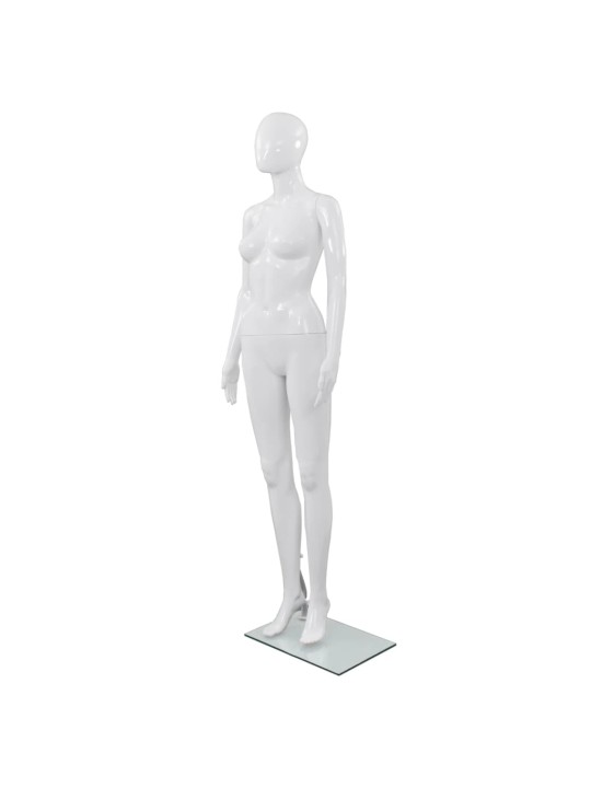 Moteriškas manekenas, stiklo pagrindas, blizgus, baltas, 175cm