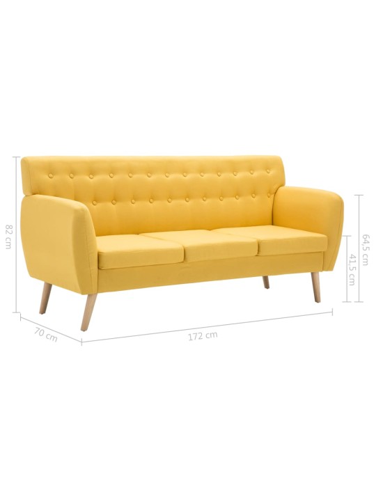 Trivietė sofa, audinio apmušalas, 172x70x82cm, geltona