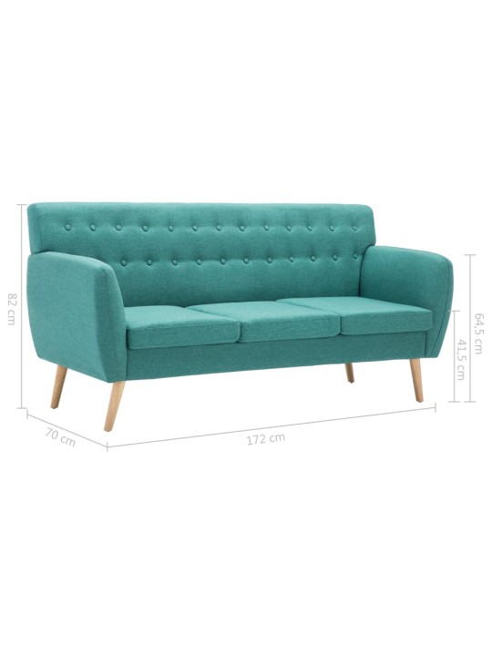 Trivietė sofa, audinio apmušalas, 172x70x82cm, žalia