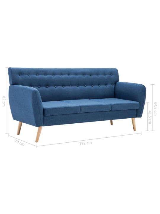 Trivietė sofa, audinio apmušalas, 172x70x82cm, mėlyna
