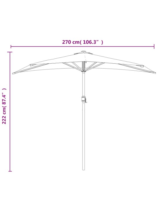 Balkono skėtis su aliuminio stulpu, taupe, 270x144cm, pusinis