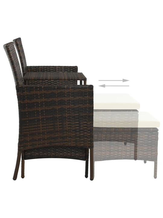 Dvivietė sodo sofa su arbatiniu staliuku, ruda, poliratanas