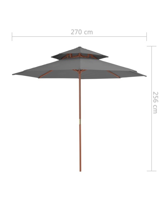 Dvig. stog. lauko skėtis su med. stulp., 270cm, antracito sp.