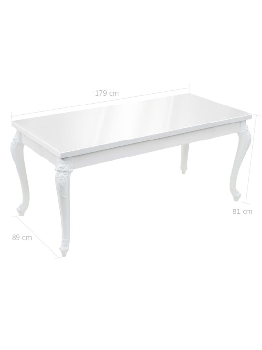 Valgomojo stalas, baltas, 179x89x81 cm, labai blizgus