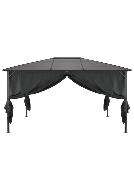 Pavėsinė su užuolaidomis, aliuminis, 4x3x2,6 m, juoda