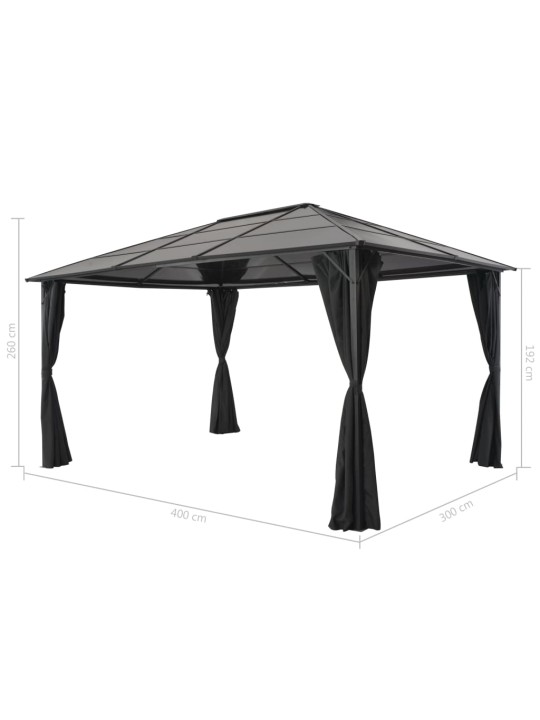 Pavėsinė su užuolaidomis, aliuminis, 4x3x2,6 m, juoda