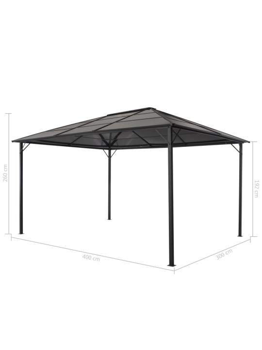 Pavėsinė su stogu, juoda, 4x3x2,6 m, aliuminis