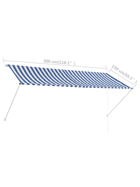 Ištraukiama markizė, mėlynos ir baltos spalvos, 300x150 cm