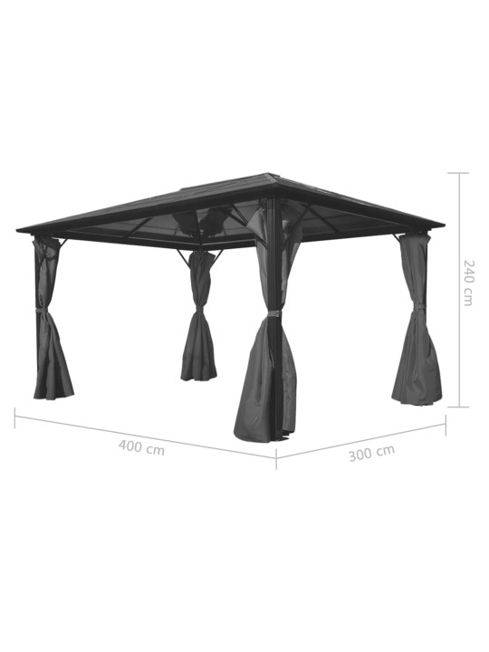 Pavėsinė su užuolaidomis, antracito sp., aliuminis, 400x300cm