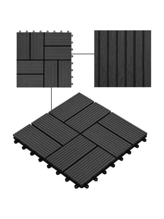Grindų plytelės, 11vnt., juodos spalvos, 30x30cm, 1m², WPC