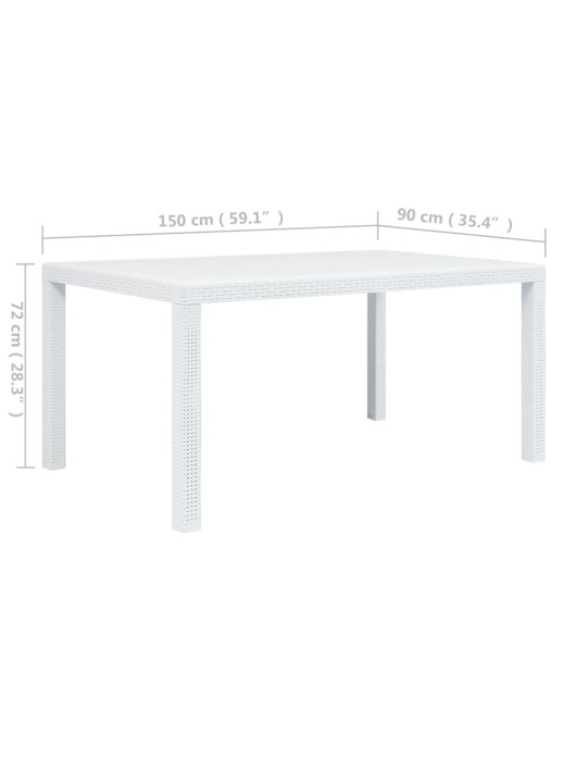 Sodo stalas, baltos sp., 150x90x72 cm, plastikas, rat. imit.
