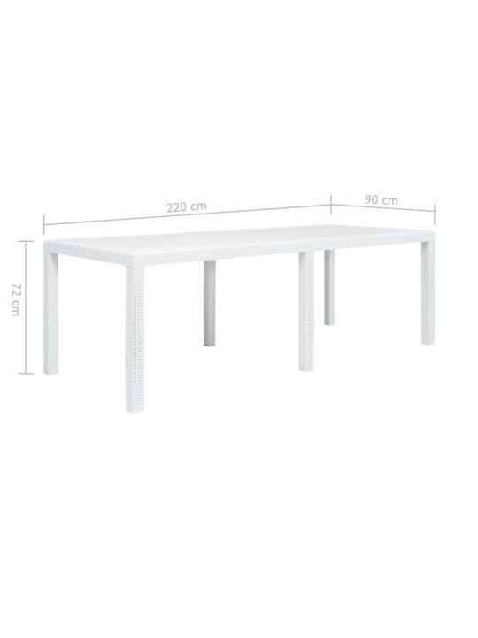 Sodo stalas, baltos sp., 220x90x72 cm, plastikas, rat. imit.