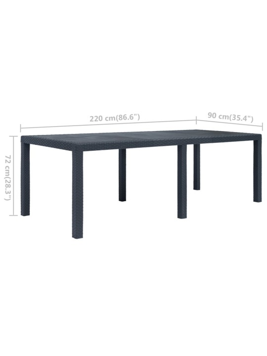 Sodo stalas, antracito sp., 220x90x72 cm, plastikas, rat. imit.